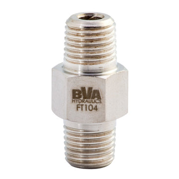 FT104 BVA Hydraulics Fitting hex nipple 1/4"-18 NPTF male x 1/4"-18 NPTF male 10,000 psi