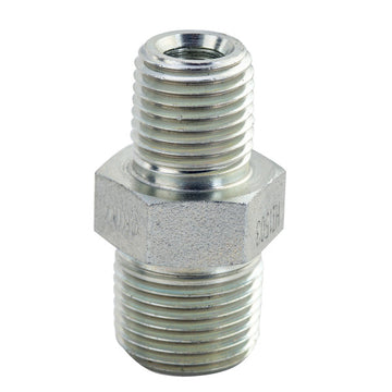 FT124 BVA Hydraulics Fitting hex nipple 1/4"-18 NPTF male x 3/8"-18 NPTF male 10,000 psi