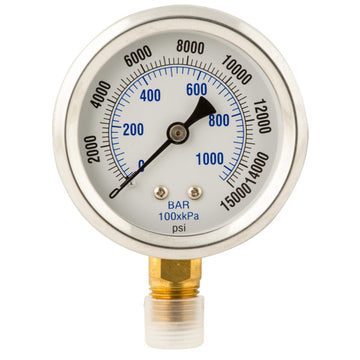 GD2514 BVA Hydraulics Gauge pressure 2-1/2" face dry 0-15,000 psi 1/4"-18 NPTF