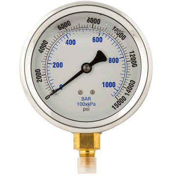 GW4014 BVA Hydraulics Gauge pressure 4" face glycerin filled 0-15,000 psi 1/4"-18 NPTF