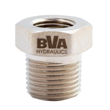 CB3812 BVA Hydraulics Fitting bushing 1/2"-14 NPTF male x 3/8"-18 NPTF female 10,000 psi