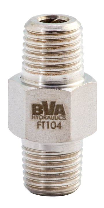FT104 BVA Hydraulics Fitting hex nipple 1/4"-18 NPTF male x 1/4"-18 NPTF male 10,000 psi