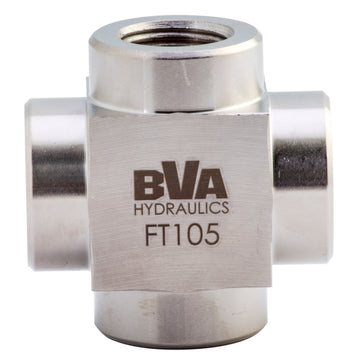 FT105 BVA Hydraulics Fitting cross 3/8"-18 NPTF 10,000 psi