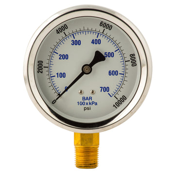GD4012 BVA Hydraulics Gauge pressure 4" face dry 0-10,000 psi 1/2"-14 NPTF