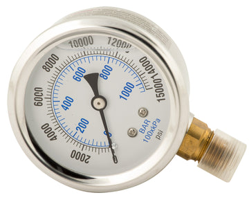 GW2514 BVA Hydraulics Gauge pressure 2-1/2" face glycerin filled 0-15,000 psi 1/4"-18 NPTF