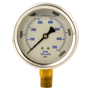 GW4012 BVA Hydraulics Gauge pressure 4" face glycerin filled 0-10,000 psi 1/2"-14 NPTF