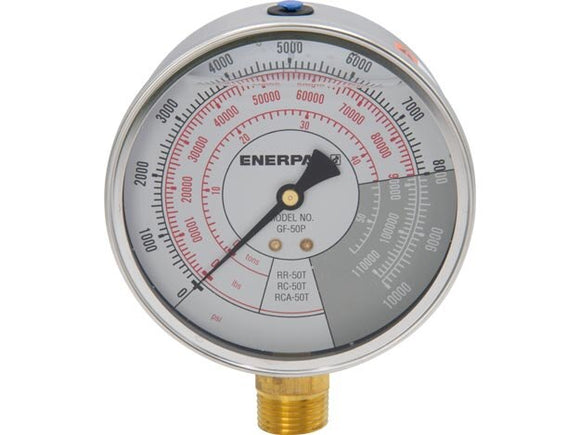 GF50P 10,000 psi Hydraulic Force and Pressure Gauge, Imperial Scale, for use with 50 Ton Cylinders