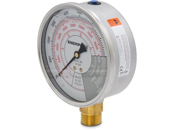 GF50P 10,000 psi Hydraulic Force and Pressure Gauge, Imperial Scale, for use with 50 Ton Cylinders